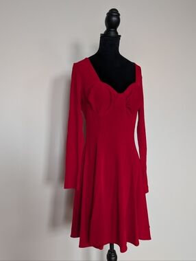 Vibrant Red Long Sleeve Vintage Marnie West Dress Size L